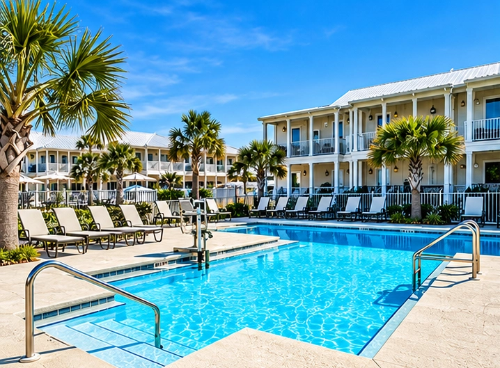 Pool deck and lounge area