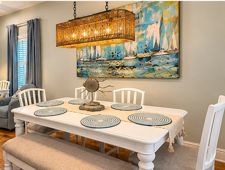 Dining area with coastal decor