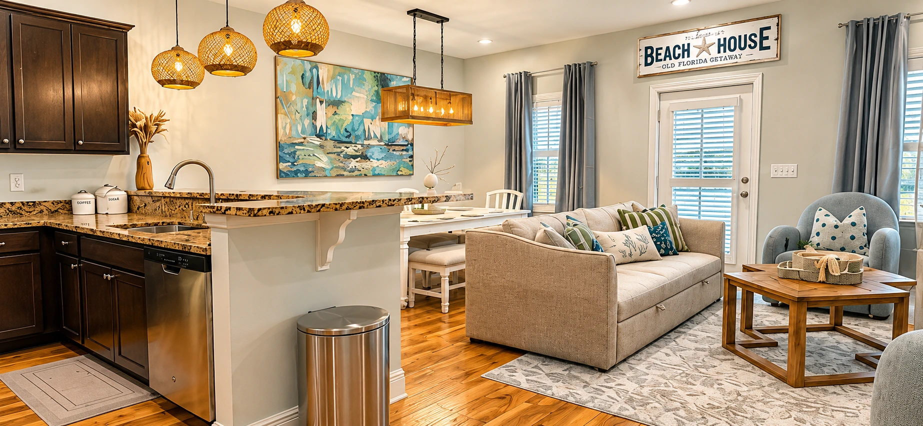 Living Room and Dining Room at Sea Dreams Destin