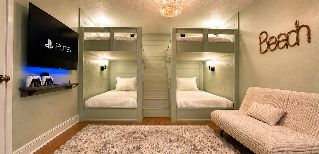 Ultimate Bunk Room with PS5 Gaming Lounge